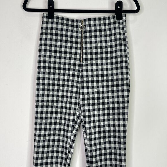 New Zara Gingham Plaid High Waist Front Zip Pant Women's Size Small - Picture 5 of 8